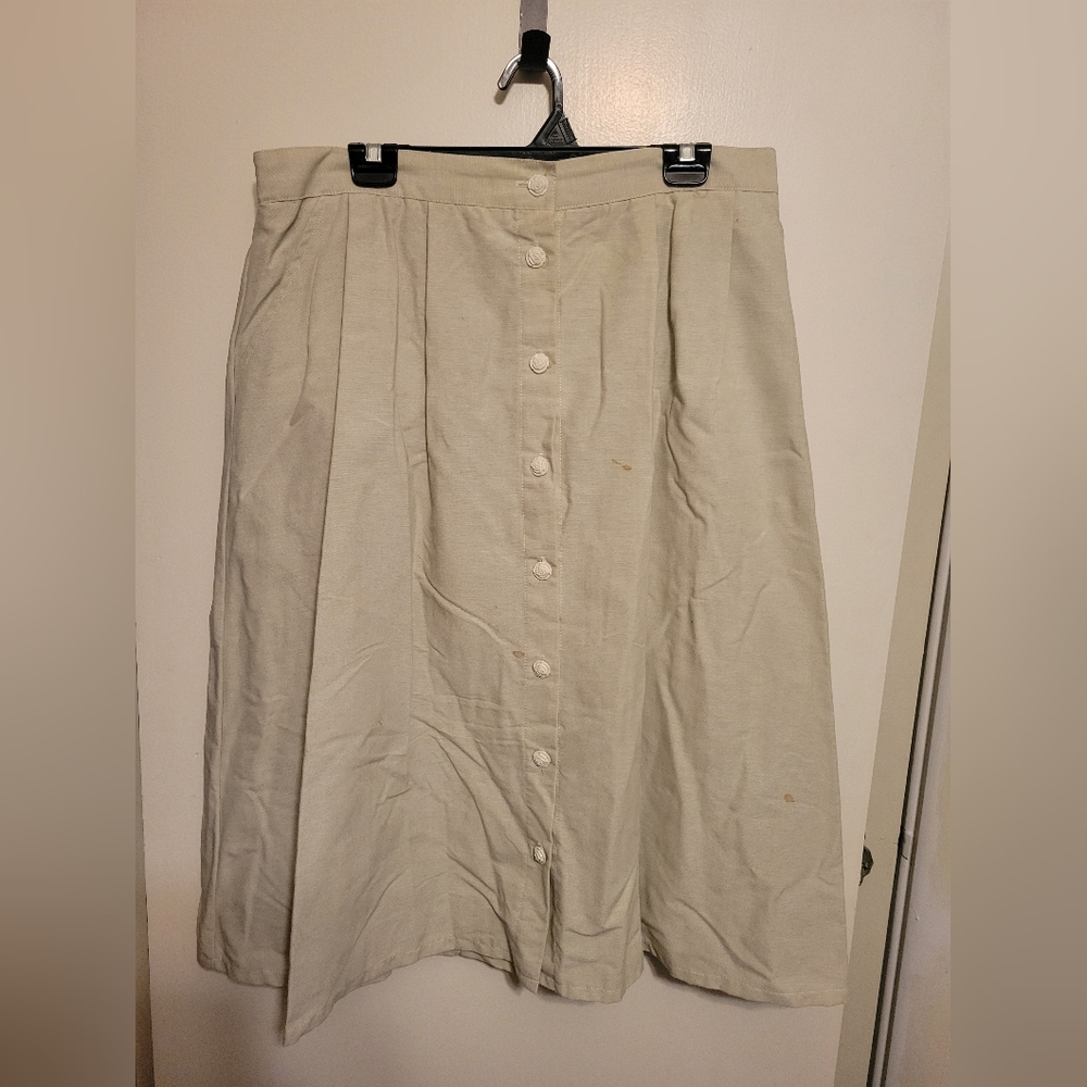 Vintage Cream-Colored Button-Front A-Line Midi Skirt